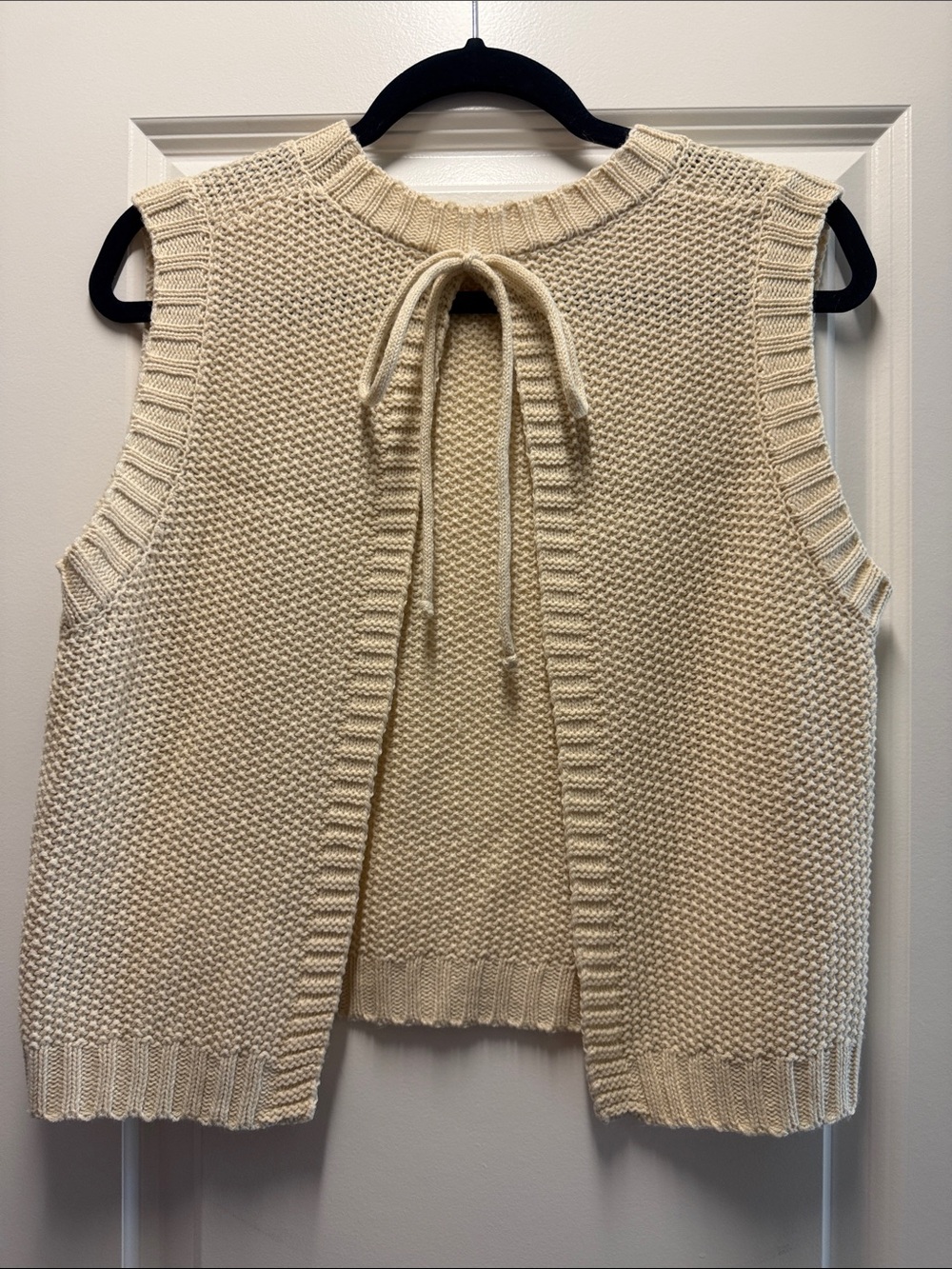 Cream Knit Tie-Back Sleeveless Sweater Vest